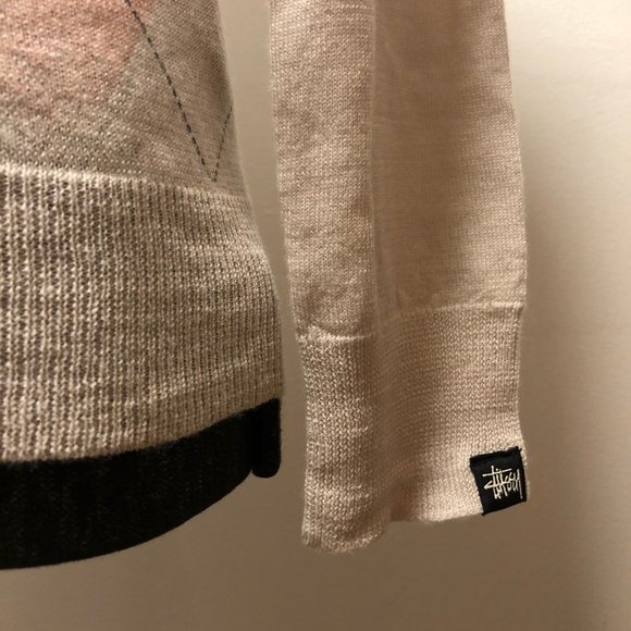 Stussy Girls Tag Argyle Sample L/S Sweater – Cream - Picture 2 of 9
